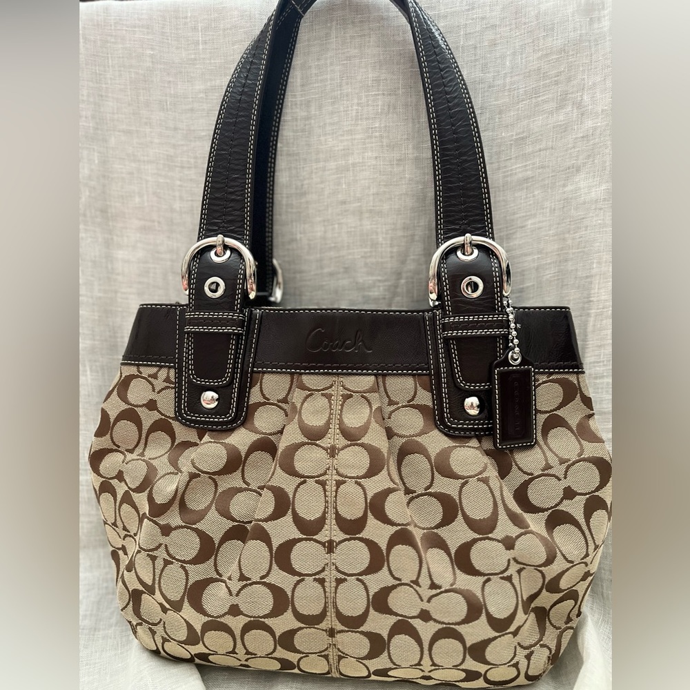 Coach Signature Canvas Handbag w/ Leather Handles